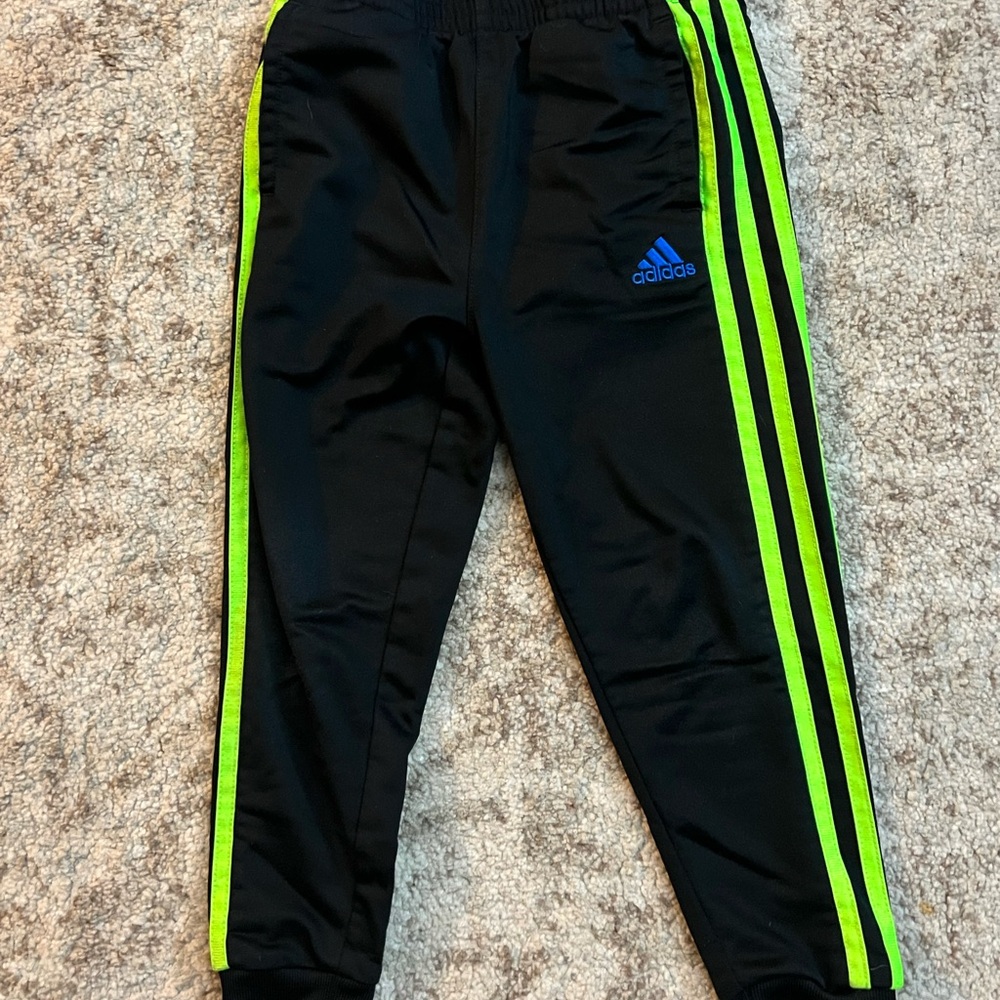 Adidas Kids Sweatpants in Black and Gray with Neon Green Stripes - Picture 3 of 7